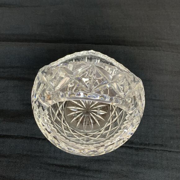 Lead Crystal Heavy Cut Glass Etched Flower Basket w/ Handle Candy Dish Decor - Picture 3 of 9